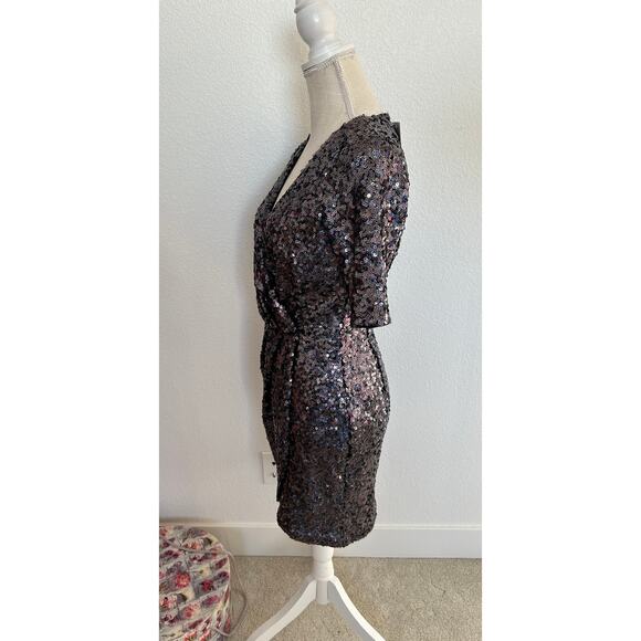 French Connection Lunar Sparkle Faux Wrap Mini Dress in Charcoal - 4 - Picture 3 of 8